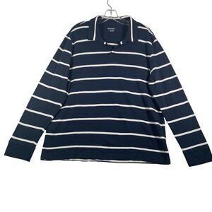 UNTUCKit Polo Shirt Mens 2XL Navy Blue White Stripe‎ Julius Long Sleeve Cotton